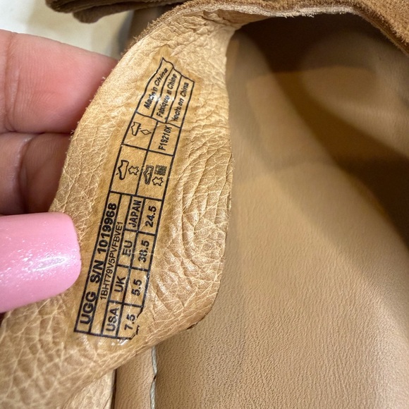 UGG Fonda Suede Slide Sandals Bow Thick Straps Chestnut 7.5 Brown - Picture 5 of 10